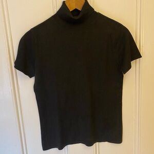 Banana Republic Sweater Womens L Short Sleeve Turtleneck Black Silk Blend Preppy